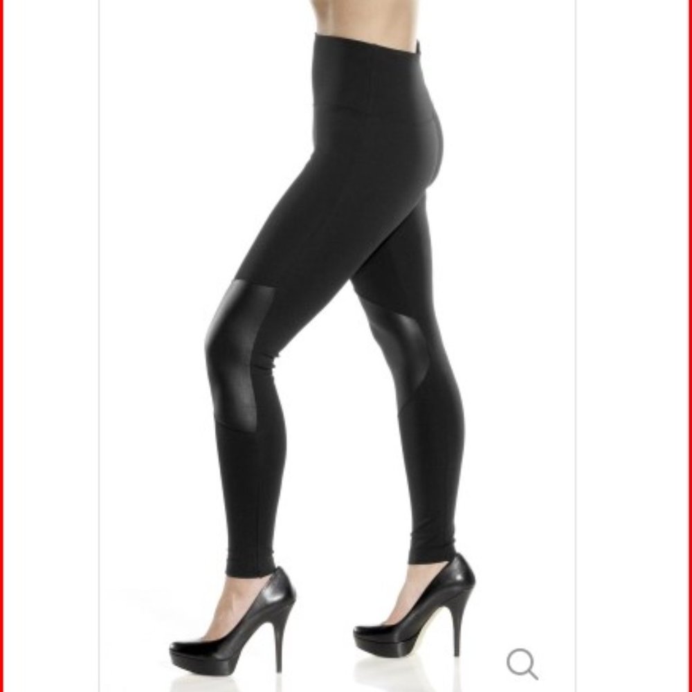 Lysse Stretch knit Pleather Knee leggings S Black